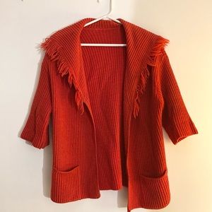 Vintage Fringe collar cardigan in rust red